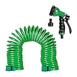 Relaxdays Gartenschlauch mit Brause, flexibel ausziehbar bis 10m, Spiralschlauch, Gartenbrause 7...