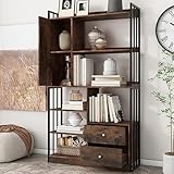 Aislinglen Bücherregal mit Türen, Schubladen und 6 Regalen, Standregal im Industriestil,...