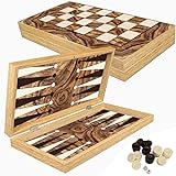 Deluxe Holz Backgammon Schach Set Olive im XXL Format 48x48,7 cm - Tavla Backgammon Holz Koffer...