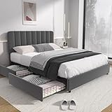 VECELO Polsterbett 140 x 200 cm Doppelbett mit 4 Stauraum Schubladen und Höhenverstellbarem...
