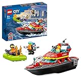 LEGO 60373 City Feuerwehrboot, Spielzeug, das im Wasser schwimmt, mit Rennboot, 3 Minifiguren und...