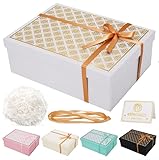 Geschenkbox mit Deckel 25 x 18 x 8,5 cm, Geschenkbox Set mit Schleifen, Grußkarten, Raffia Hamper...