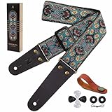 Nefelibata Gitarrengurt, Retro Bestickter Baumwolle Gitarrengurte mit echtem Leder Enden für Bass,...