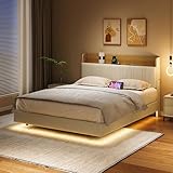 UTTQEW Polsterbett 160x200 cm Doppelbett mit Stauraum, Bettgestell mit Ladestation und LED...
