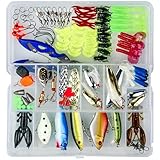 Angelköder Set 120 Teile – Wobbler, Spinner, Gummiköder, Jigköpfe, Vorfächer & Zange in UV- &...