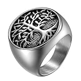 JewelryWe Schmuck Herren-Ring, Edelstahl Runden Siegelringe Baum des Lebens Lebensbaum Biker Ring,...