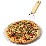 com-four® Pizzaschaufel aus rostfreiem Edelstahl - Pizza- und Kuchenheber mit Holzgriff - Runder...