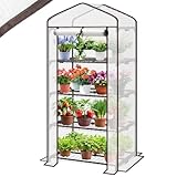 Sekey Mini Tomatengewächshaus mit 4 Regalböden, Folie Gewächshaus Klein Tomatenhaus Balkon...