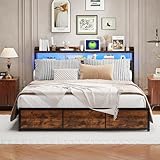 Zorvani Doppelbett 160x200 cm mit 4 Schubladen, Metallbett mit Stauraum Kopfteil, Stauraumbett mit...