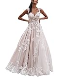 SEVENYXX Damen Brautkleid Lang A-Linie Standesamt Hochzeitskleid Prinzessin Spitzen Brautmode Kleid,...