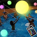 Pool Spielzeug - 16'' Aufblasbarer LED Light up Wasserball, 16 Farben Lichter und 4 Lichtmodi, 100ft...