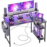 BEXEVUE Eckschreibtisch mit Steckdosenleiste LED – 120x70 cm Ergonomic Kleiner L-förmiger...