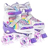 SULIFEEL Rainbow Unicorn Verstellbare Rollschuhe für Kinder mit Leuchtenden Rädern für Mädchen...