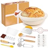 Toyvile 10-teilig Gärkorb Brot Set, 23cm Gärkörbchen zum Brotbacken, Sauerteig Starter Set, Brot...