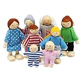 Wagoog Puppenhaus Puppenfamilie Set, Holz 8 Personen Figuren Puppen Spielset für Puppenhaus...