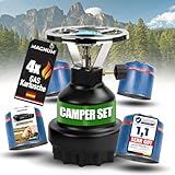 Magnum® Campingkocher inkl. 4 Gaskartuschen [Testnote: Sehr gut] Gaskocher schwarz - Camping...