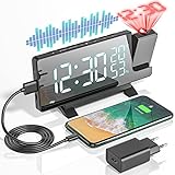 VCKHRRY Projektionswecker 7.5' LED Anzeige Radio Wecker Digital Spiegeluhren 180°Drehbarem...