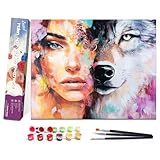 Bougimal Malen Nach Zahlen Erwachsene Populär Ohen Rahmen inklusive Pinsel und Acrylfarben, Wolf...
