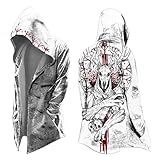 Caxndycing Wikinger Sweatjacke Herren Nordischer Mythos 3D Mittellang Strickjacke mit Kapuze für...