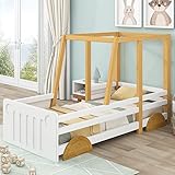 Merax Autobett Kinderbett 90x200cm, Bett mit Lattenrost und MDF-Rädern, Kinder Spielbett mit...