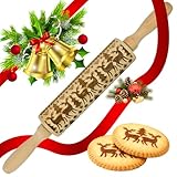 VGECEE Teigroller Weihnachten Nudelholz mit Muster Präge Nudelholz 35cm*4.5cm Teigrolle Muster...