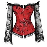 Korsett Top Langarm Korsett Tops für Frauen Vintage Korsett Spitze Shaping Kostüm Push Up Korsett...
