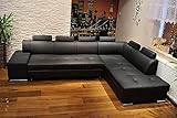 Quattro Meble Schwarz Echtleder Ecksofa London PIK 6z 300 x 200 Sofa Couch mit Schlaffunktion,...