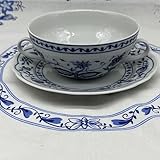 Generisch 1315 Zwb Kahla Zwiebelmuster Porzellan Suppentasse, Suppenschüssel mit zwei Henkel und...