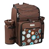 anndora Picknickrucksack 4 Personen mit integrierter Kühltasche braun Blaue Kreise inkl....