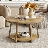 Tribesigns 80cm Runder Couchtisch mit Stauraum, 2-stöckiger Kleiner Wohnzimmertisch mit Holzbeinen,...