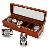 Premium Uhrenbox für Herren aus 100% Echtholz mit Platz für 6 große Uhren - Elegante...