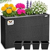 Casaria® Blumenkasten 4 Innentöpfe Polyrattan Herausnehmbar Wasserablauf Outdoor Rechteckig...