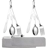 2 Personen Tragbare Edelstahl Camping Besteck Reisebesteck mit Etui und Karabinerhaken, Outdoor...