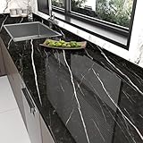 Skyblur Selbstklebende Tapete Schwarz Folie für Küchenarbeitsplatte Steintapete Selbstklebend...