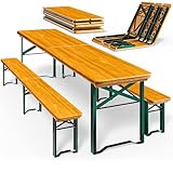 Casaria® Bierzeltgarnitur 220 cm Klappbar Stabil 3 Teilig 2X Bierbank 1x Breiter Tisch Holz...
