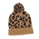 HORIALENCE Winter Warme Damen Strickmütze mit Leopardenmuster Dicke Gestrickte Wollmütze Weiche...