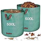 Zanfqvo Gartenabfallsack Stabil 2 x 500L - Gartensack Laubsack mit Griffen - Grünschnittsäcke...