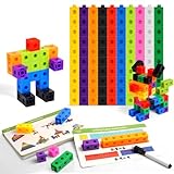 HOTUT Steckwürfel, 100 Stück Math Cubes, rechenwürfel grundschule mit 18 Lehrkarten und...