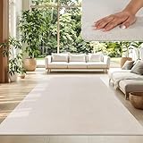 TT Home Wohnzimmer Teppich Kurzflor Anti-Rutsch Rückseite Unifarben Modern Waschbar, Farbe: Creme,...