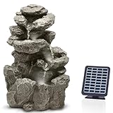 Gartenbrunnen Solar für Outdoor mit Beleuchtung LED – Echter Wasserfall Felsenbrunnen Vintage...