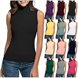 Damen Rollkragen ärmellos Party Top Rollkragen Top für Frauen Stretch Einfarbig Polo Tops Weiche...
