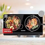 Klarstein Glaskeramik Kochfeld, Einbau mit 2 Platten, 2400 W Elektro zum Kochen, Modernes...