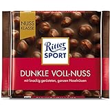 Ritter Sport Dunkle Voll-Nuss (10 x 100 g), ganze Haselnüsse in einer dunklen Tafelschokolade,...