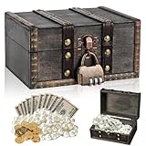 Idota Schatztruhe Holz, Vintage Schatzkiste mit Zahlenschloss Klein Piratenschatztruhe Holz...