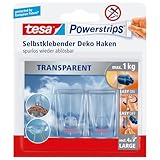 tesa Klebehaken für transparente Oberflächen und Glas (1 kg) - Durchsichtige, selbstklebende Haken...