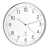 TFA Dostmann Analoge Wanduhr Funk, hohe Genauigkeit, Funkuhr, weiß/silber, 60.3514, (L) 330 x (B)...