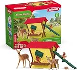 SCHLEICH Farm World | Fütterung der Waldtiere 42658 | Spielset mit Rothirschkuh, Kalb, Igel,...