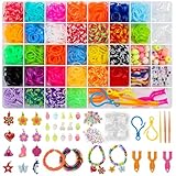 2500+ Loom Bänder Set, 40 Rastern Bunte Gummibänder Kit für Armbänder, DIY Elastisches...