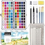 SRUOLOC Aquarellfarben-Set, 100 Farben, Reise-Aquarell-Set mit tragbarer Tragetasche, Papieren,...