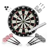 Amazon Basics Dartboard Set mit 6 Stahlspitzen-Dartpfeilen - Selbstheilende Sisalfasern, Dünnes...